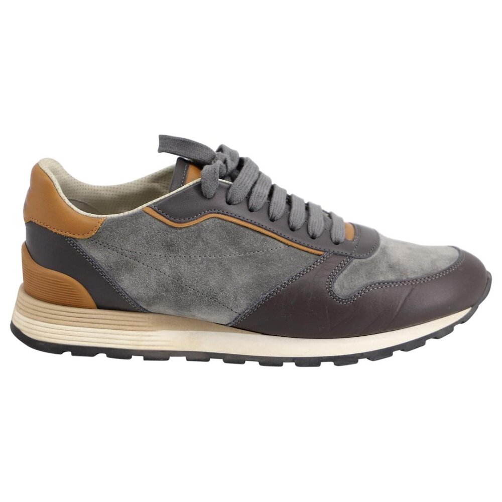 BRUNELLO CUCINELLI 41 Sz 8 Grey Leather SNEAKERS Tan Beige Suede SHOES Free SH